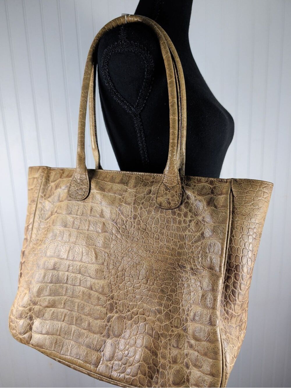 Maurizio Taiuti Brown Croc-Embossed Leather Tote Bag - Made in Italy